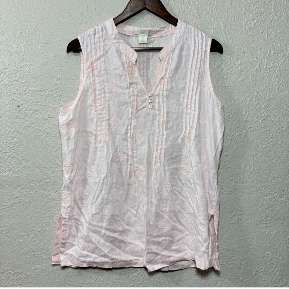 Saint Tropez West Pintuck Sleeveless Mandarin Collar Tunic Blouse Medium Pink